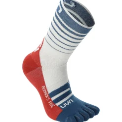 UYN Runner's Five Sokken Heren - White/Blue Poseidon/Red