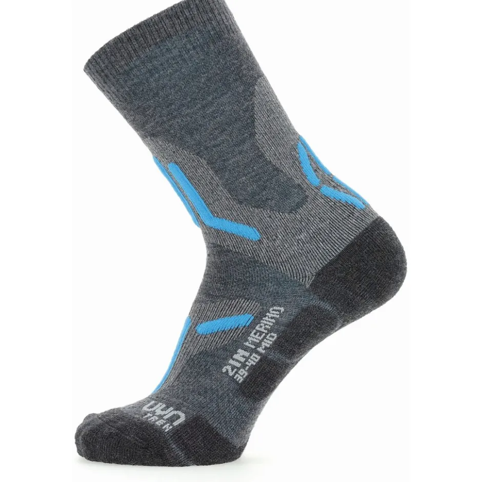 Sokken|Sokken < UYN Trekking 2In Merino Mid Cut Sokken Dames - Mid Grey/Turquoise