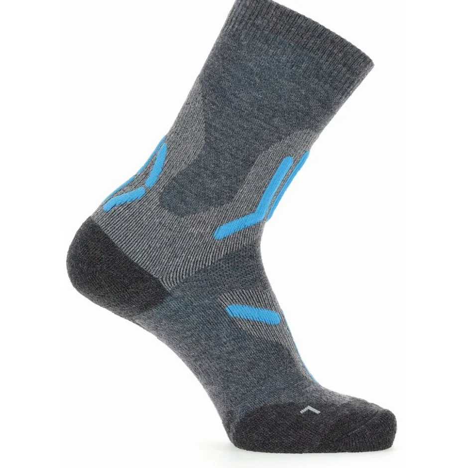 Sokken|Sokken < UYN Trekking 2In Merino Mid Cut Sokken Dames - Mid Grey/Turquoise
