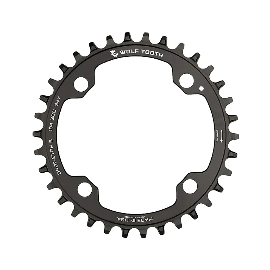 Kettingbladen < Wolf Tooth Kettingblad | 104 BCD | 4-Arm | Drop Stop B - zwart