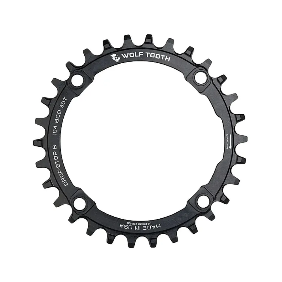 Kettingbladen < Wolf Tooth Kettingblad | 104 BCD | 4-Arm | Drop Stop B - zwart