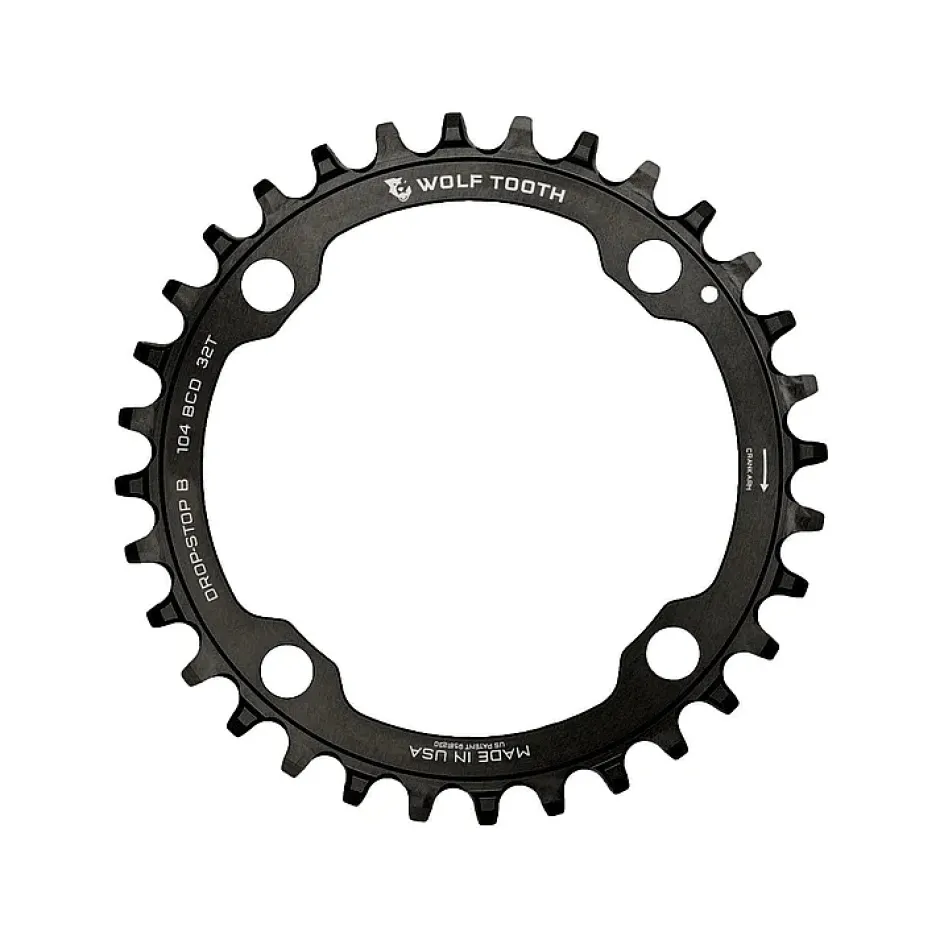 Kettingbladen < Wolf Tooth Kettingblad | 104 BCD | 4-Arm | Drop Stop B - zwart