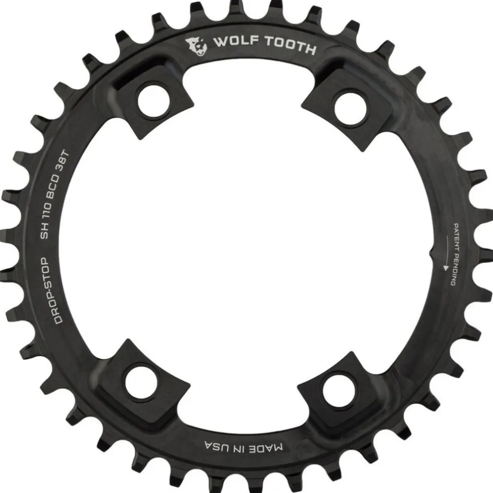 Wolf Tooth Single Chainring for Shimano 110 BCD Asymmetric 4-Bolt - Drop Stop B - black