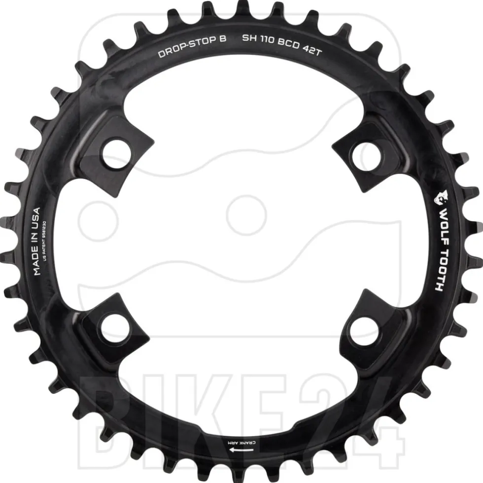 Wolf Tooth Single Chainring for Shimano 110 BCD Asymmetric 4-Bolt - Drop Stop B - black