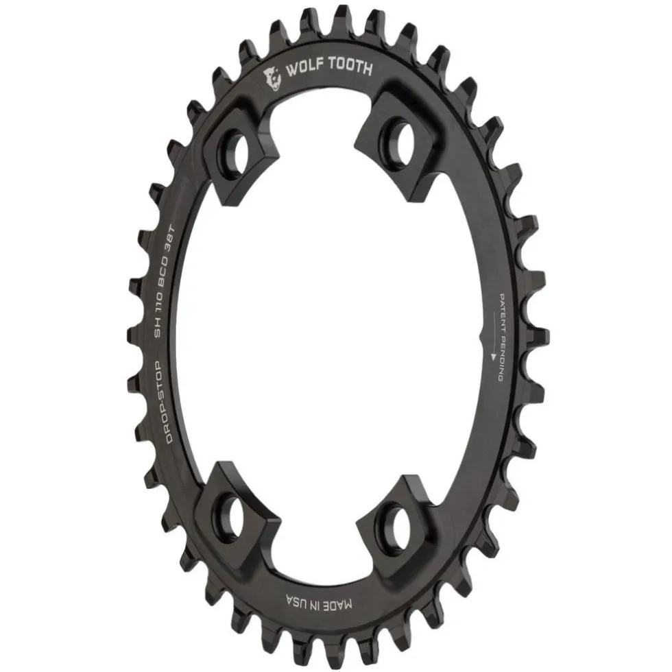 Wolf Tooth Single Chainring for Shimano 110 BCD Asymmetric 4-Bolt - Drop Stop B - black