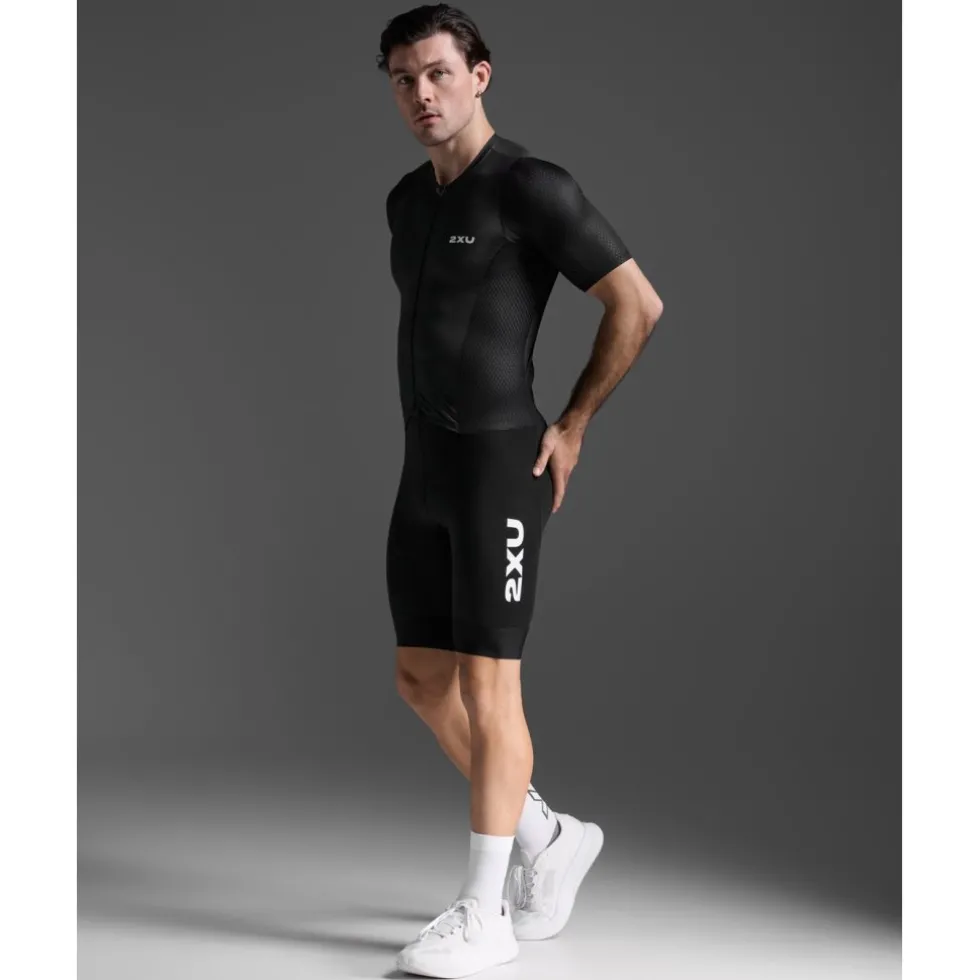 2XU Aero Hex Sleeved Trisuit Heren - zwart/wit