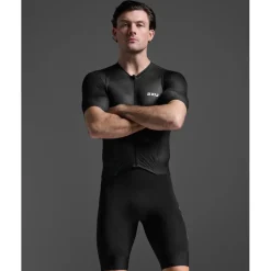 2XU Aero Hex Sleeved Trisuit Heren - zwart/wit