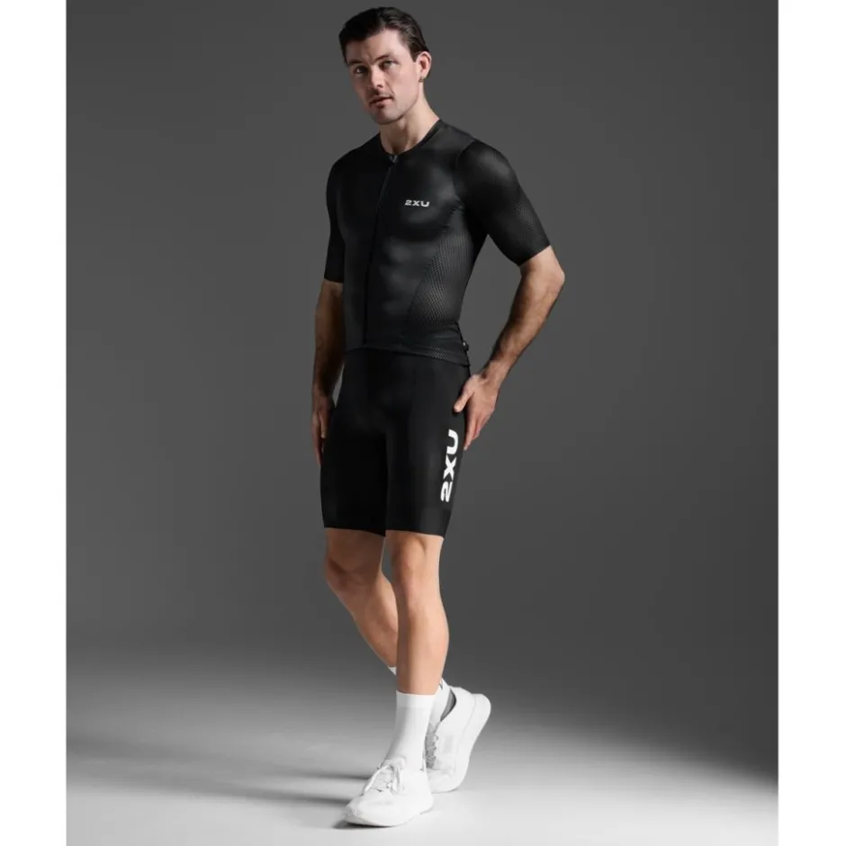 T-Shirts & Tops < 2XU Aero Hex Triathon Top Heren - zwart/wit