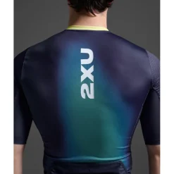 T-Shirts & Tops < 2XU Aero Hex Triathlon Top Heren - midnight/cool matcha