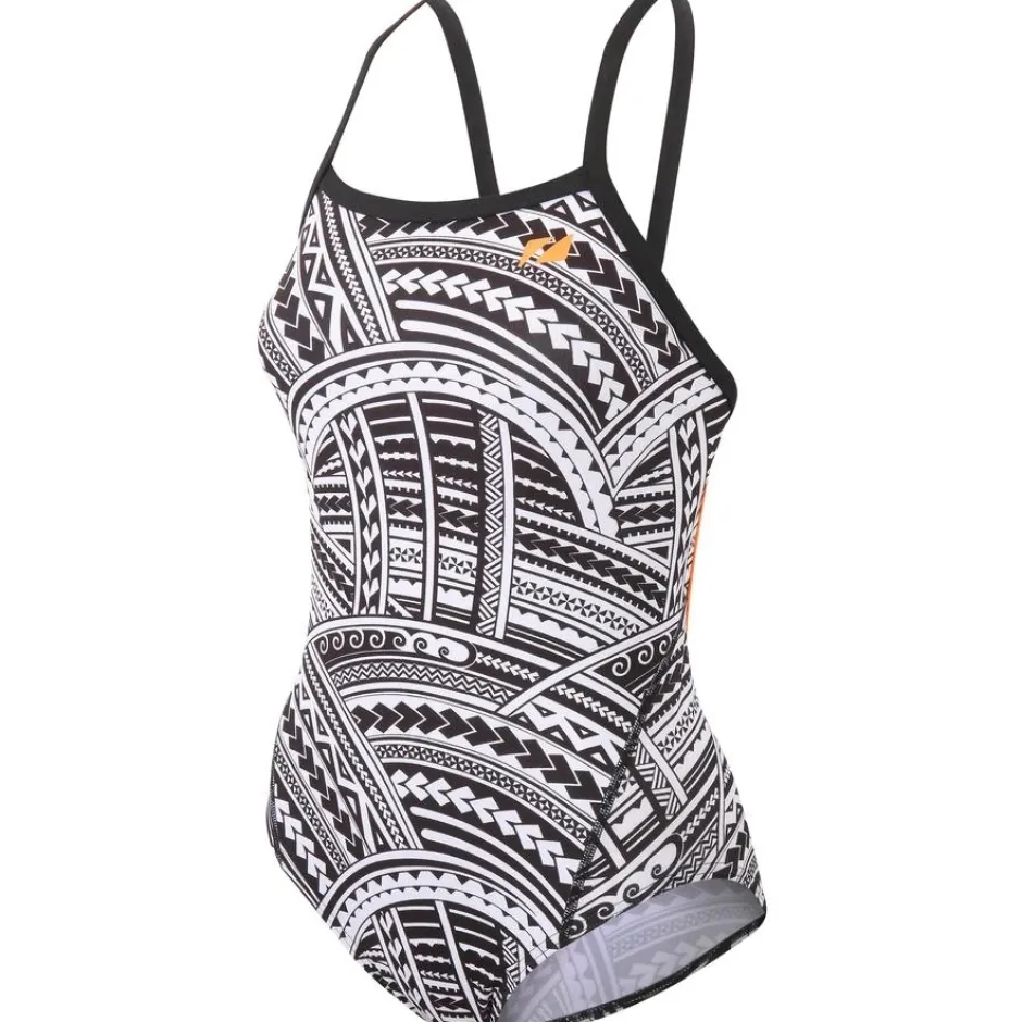 Zwembroeken & Bikini'S < Zone3 Kona Speed Strap Back Badpak Dames - Tribal Print - zwart/wit/oranje