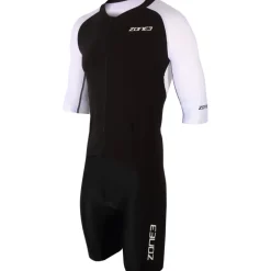 Zone3 Lava Long Distance Full Zip Trisuit met Korte Mouwen Heren - zwart/wit/rood